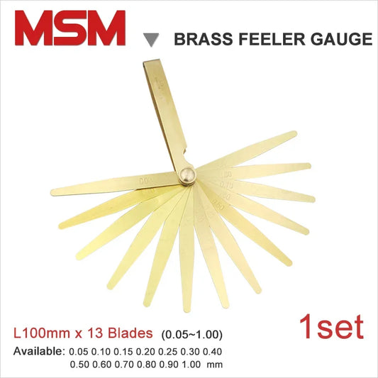 1set Copper Metric  Feeler Gauge 13/20 Brass Blades 0.05-1.00mm Thickness 100mm Length Non-magnetic Gap Valve Measurement Tools