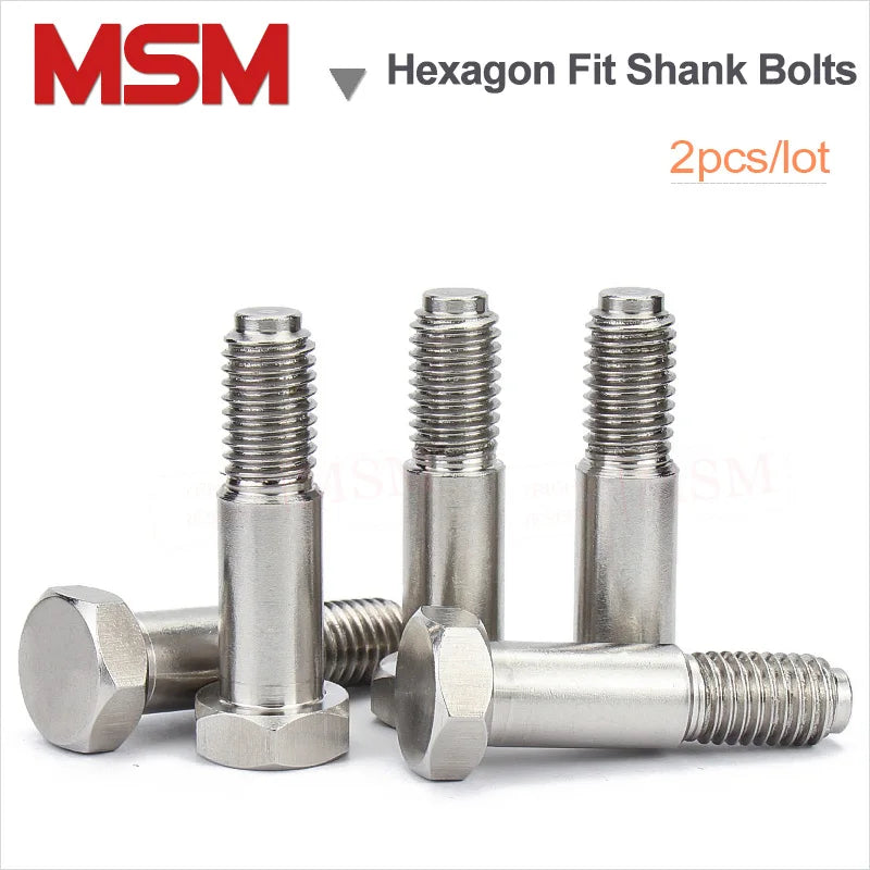 2 Pcs Stainless Steel Hexagon Fit Shank Bolts For Reaming Holes Hexagon Plug Bolts Shoulder Screw M6 M8 M10 M12 GB27 Standard