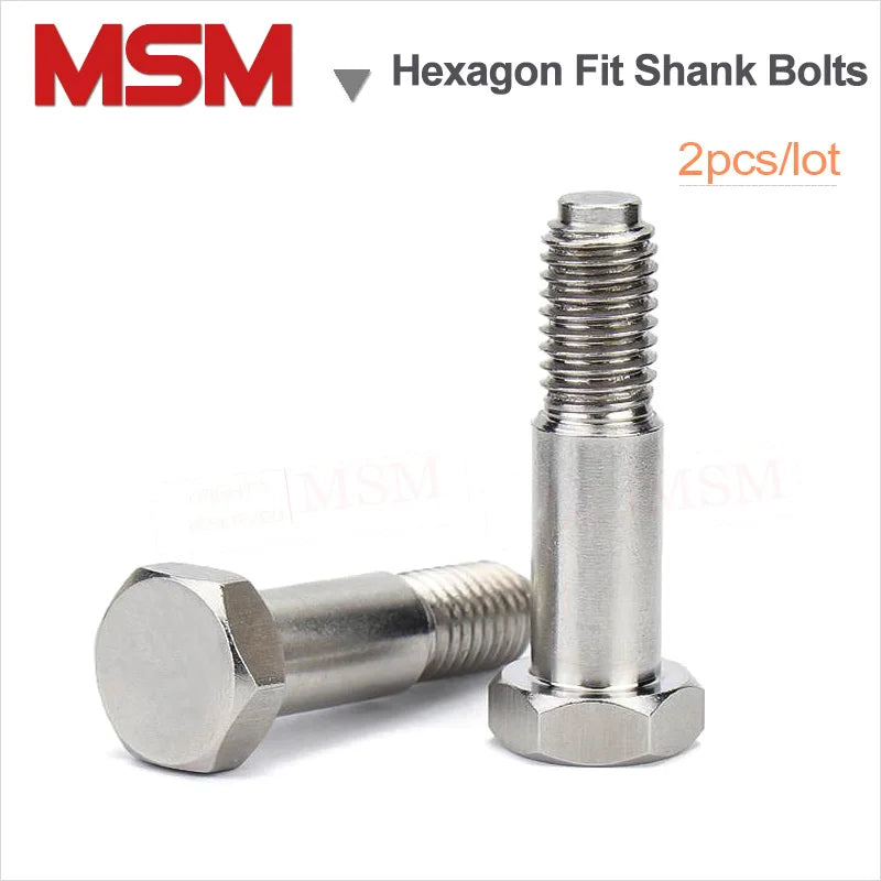 2 Pcs Stainless Steel Hexagon Fit Shank Bolts For Reaming Holes Hexagon Plug Bolts Shoulder Screw M6 M8 M10 M12 GB27 Standard