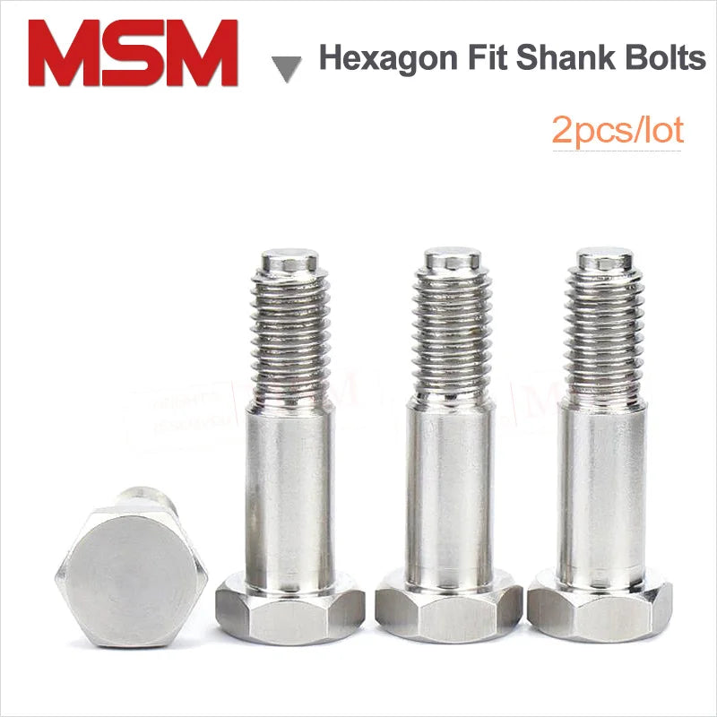 2 Pcs Stainless Steel Hexagon Fit Shank Bolts For Reaming Holes Hexagon Plug Bolts Shoulder Screw M6 M8 M10 M12 GB27 Standard