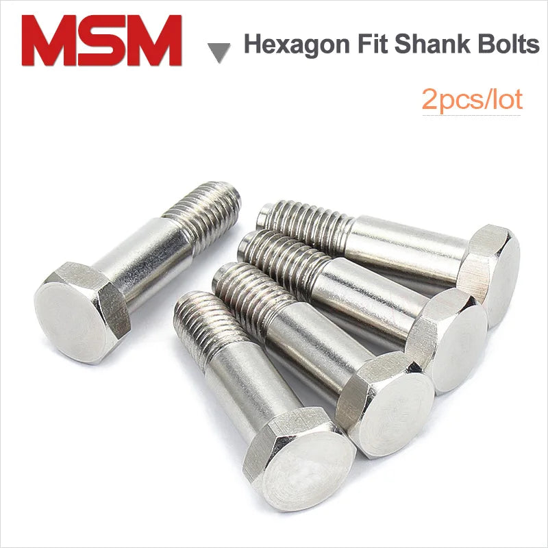 2 Pcs Stainless Steel Hexagon Fit Shank Bolts For Reaming Holes Hexagon Plug Bolts Shoulder Screw M6 M8 M10 M12 GB27 Standard