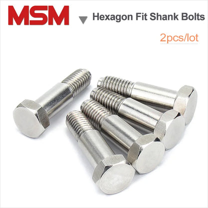 2 Pcs Stainless Steel Hexagon Fit Shank Bolts For Reaming Holes Hexagon Plug Bolts Shoulder Screw M6 M8 M10 M12 GB27 Standard