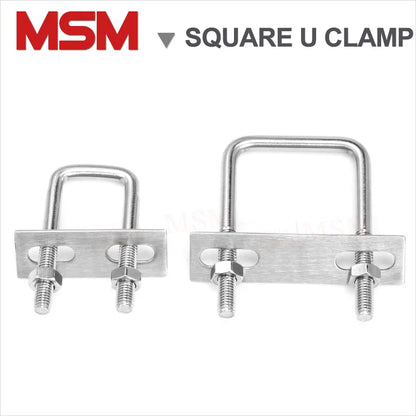 2 Pcs Stainless Steel Square U-clamp Square Right Angle U Screw With Nuts Baffle For Pipe Tube Fixture M6 M8 M10 Width 30~150mm