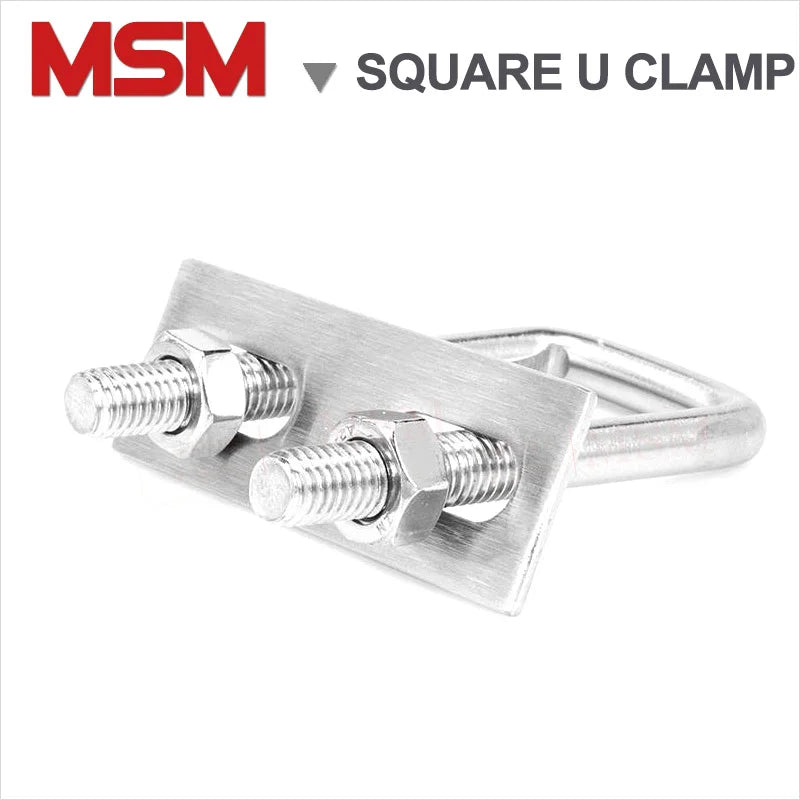 2 Pcs Stainless Steel Square U-clamp Square Right Angle U Screw With Nuts Baffle For Pipe Tube Fixture M6 M8 M10 Width 30~150mm