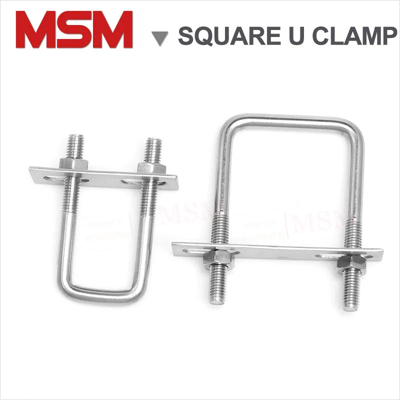 2 Pcs Stainless Steel Square U-clamp Square Right Angle U Screw With Nuts Baffle For Pipe Tube Fixture M6 M8 M10 Width 30~150mm