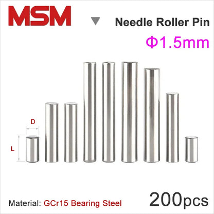 200pcs Diameter 1.5mm Needle Pins Roller GCr15 Bearing Steel Parallel Cylindrical Pin Positioning Dowel Length 3~20mm