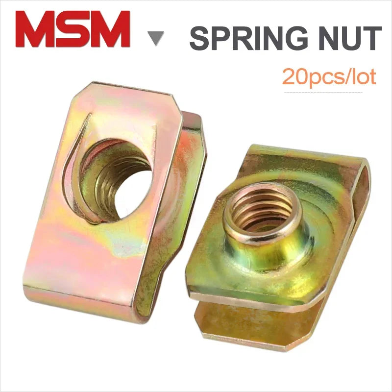 20Pcs Color Zinc Plated Spring Nuts Metal U-Clips M4/5/6/8/10 Particle Board Screws Car Pannel Fender Metal Auto Fastener Clip