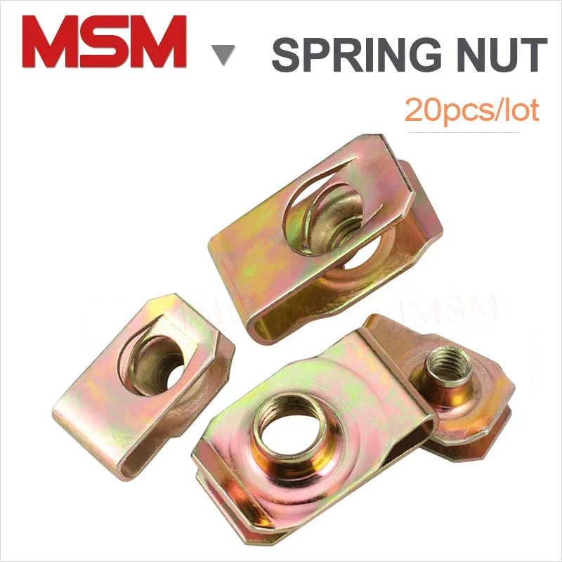 20Pcs Color Zinc Plated Spring Nuts Metal U-Clips M4/5/6/8/10 Particle Board Screws Car Pannel Fender Metal Auto Fastener Clip