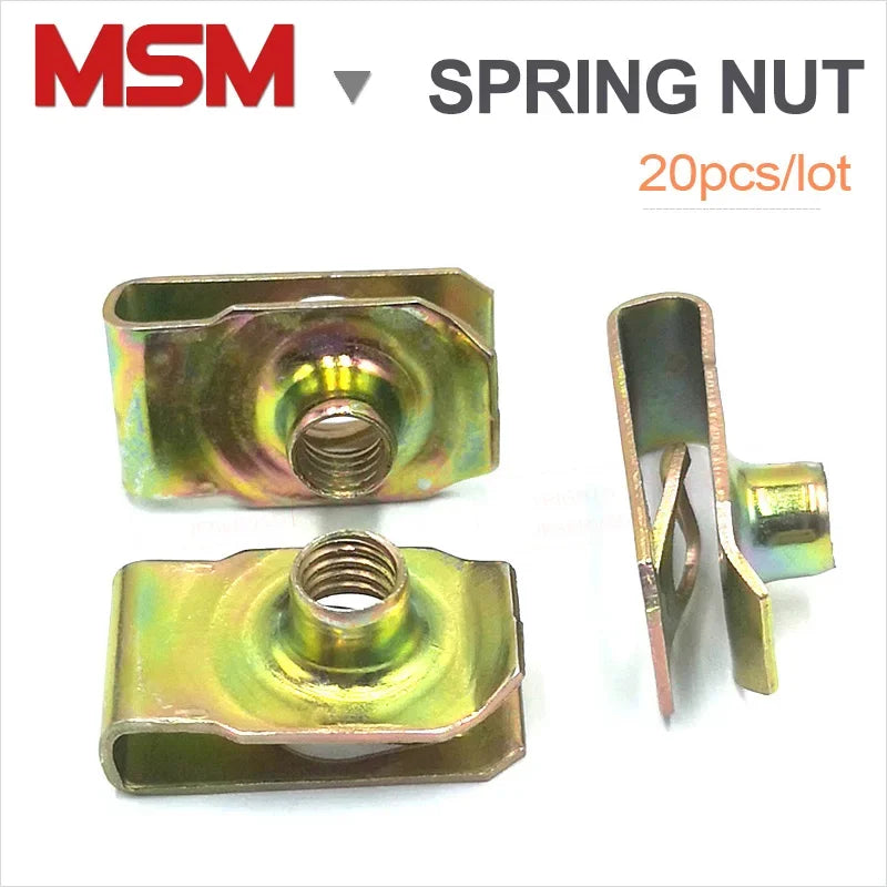 20Pcs Color Zinc Plated Spring Nuts Metal U-Clips M4/5/6/8/10 Particle Board Screws Car Pannel Fender Metal Auto Fastener Clip