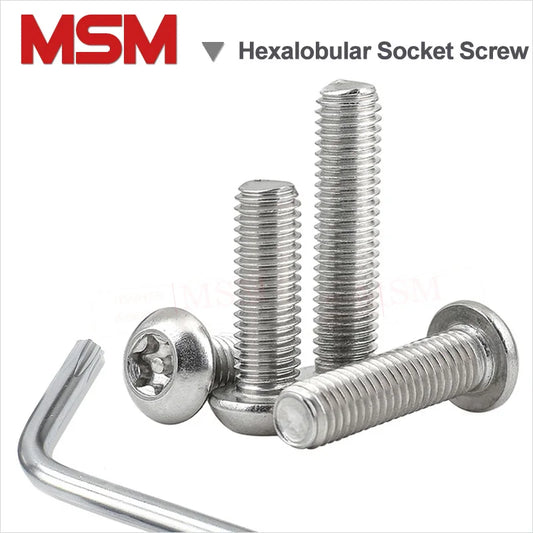 20Pcs Stainless Steel Six Lobe Torx Screw With Wrench Anti-theft Security Bolts M6 Hexalobular Socket Pan Head Screws With Pin