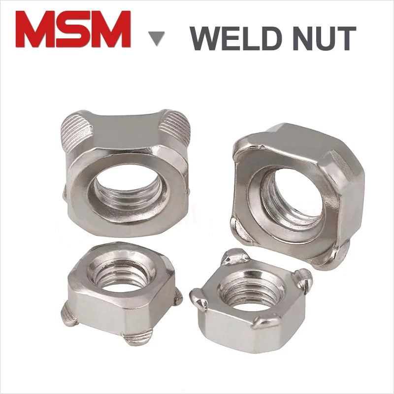 20Pcs Stainless Steel Square Weld Nut A/B Style Four Corner Welding Nut Square Spot Welding Nut With Centering Ring M4/5/6/8/10
