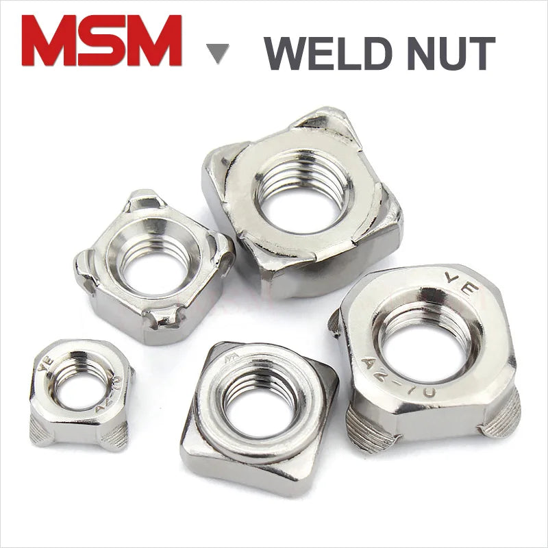 20Pcs Stainless Steel Square Weld Nut A/B Style Four Corner Welding Nut Square Spot Welding Nut With Centering Ring M4/5/6/8/10