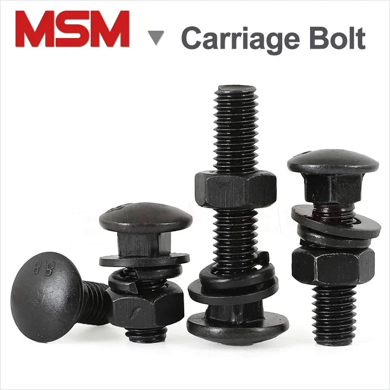 20Set Carbon Steel 8.8 Level High Strength Carriage Bolt Cup Head Square Neck Bolts With Plain Washer And Spring Washer M8/10/12