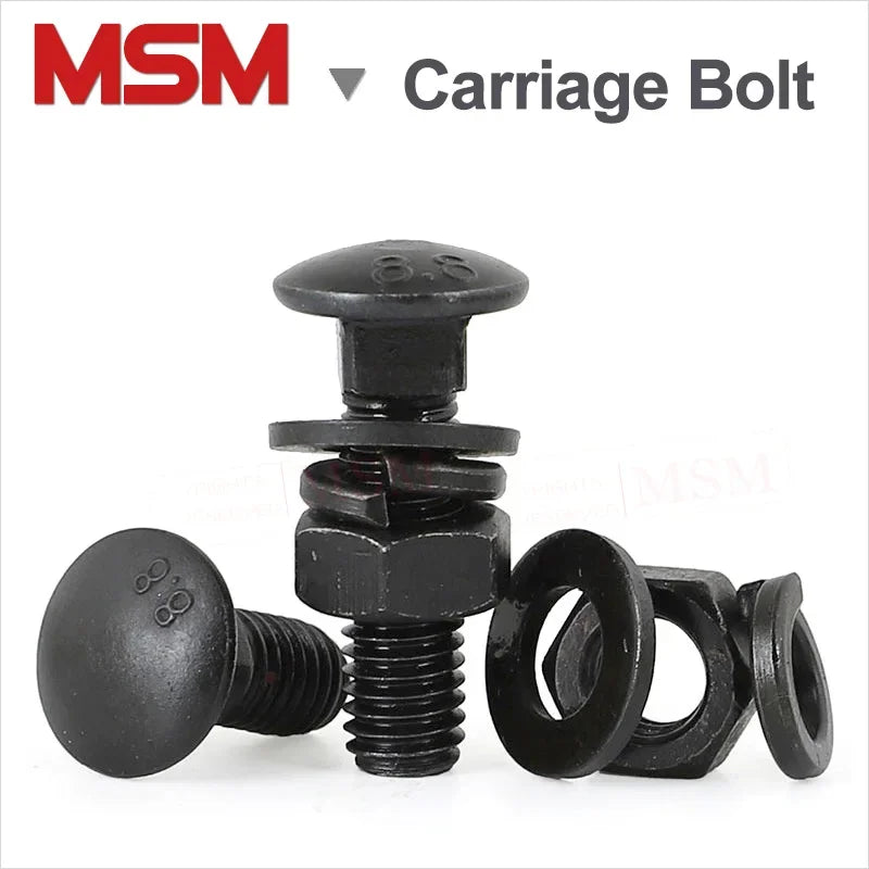 20Set Carbon Steel 8.8 Level High Strength Carriage Bolt Cup Head Square Neck Bolts With Plain Washer And Spring Washer M8/10/12