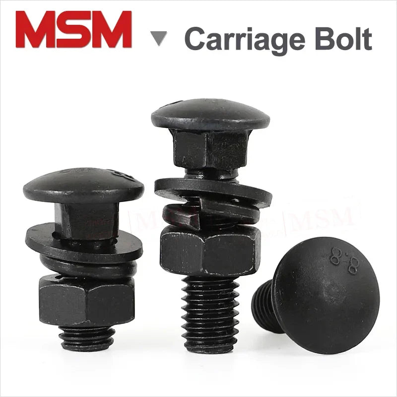 20Set Carbon Steel 8.8 Level High Strength Carriage Bolt Cup Head Square Neck Bolts With Plain Washer And Spring Washer M8/10/12