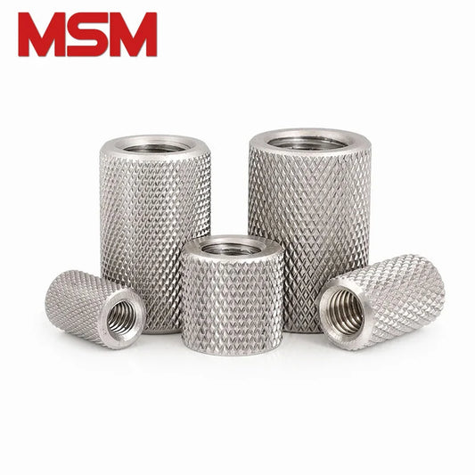 20pcs Knurled Round Coupling Nut M3 M4 M5 M6 M8 M10 M12 M16 Stainless Steel Long Extend Hand Tighten Cylindrical Reticulated Nut