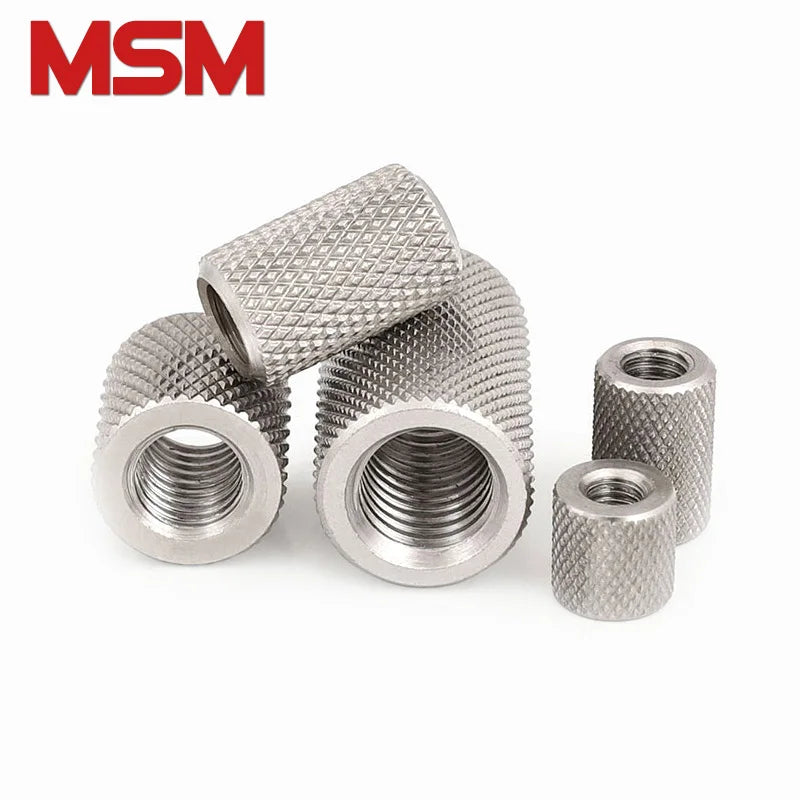 20pcs Knurled Round Coupling Nut M3 M4 M5 M6 M8 M10 M12 M16 Stainless Steel Long Extend Hand Tighten Cylindrical Reticulated Nut