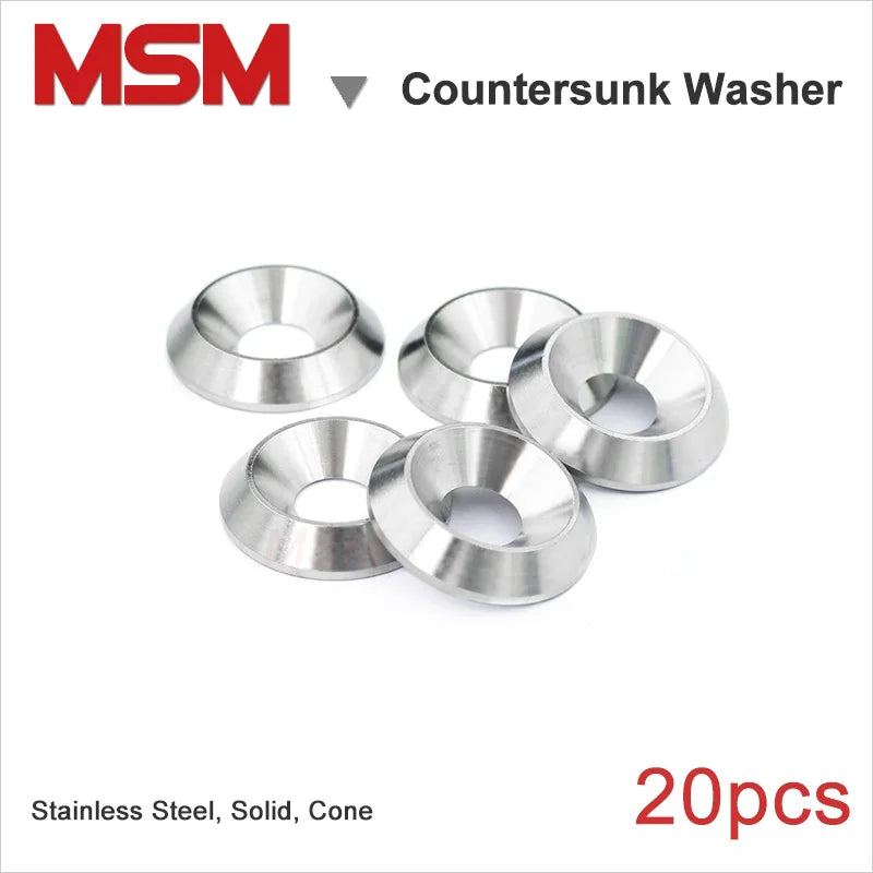 20pcs MSM Stainless Steel Countersunk Washer M3 M4 M5 M6 M8 M10 Solid Screw Gasket Cone Cup Head Joint Ring Backup Conical Shim