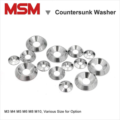 20pcs MSM Stainless Steel Countersunk Washer M3 M4 M5 M6 M8 M10 Solid Screw Gasket Cone Cup Head Joint Ring Backup Conical Shim