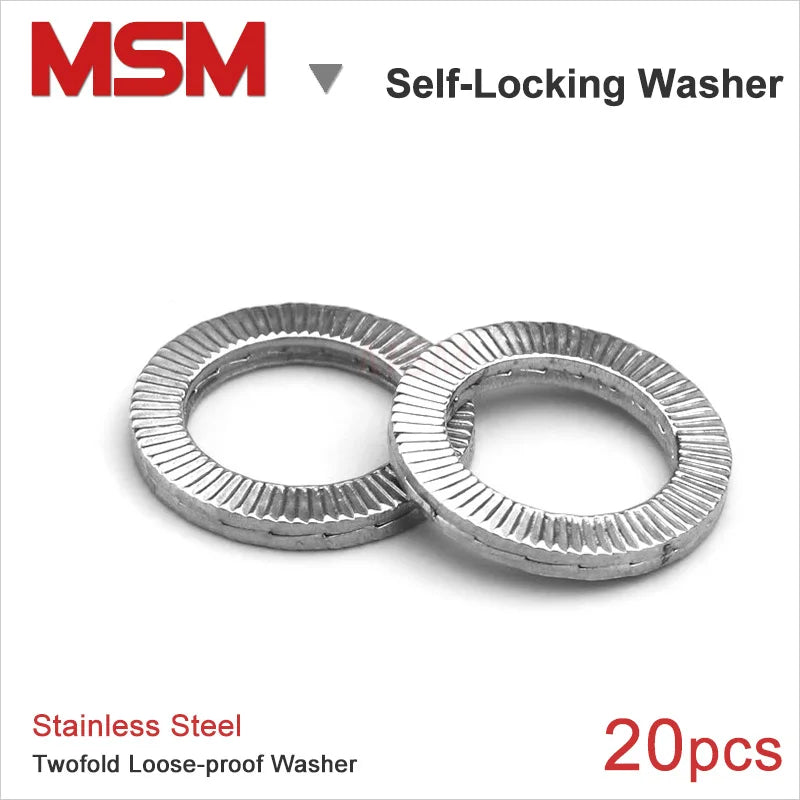 20pcs Stainless Steel Self-locking Washer NL4/5/6/8/10/12/14/16/18/20/22/24/27/30/33/36 DIN25201 Twofold Anti-slide Shock-proof