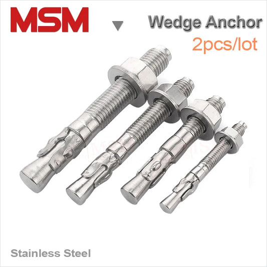 2PCS Stainless Steel Expansion Bolt Wedge Anchor Through Screw Bolt M6 M8 M10 M12 M16 With Different Length