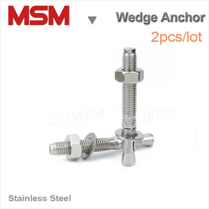 2PCS Stainless Steel Expansion Bolt Wedge Anchor Through Screw Bolt M6 M8 M10 M12 M16 With Different Length