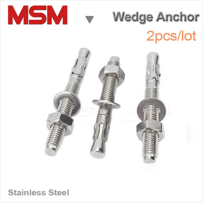 2PCS Stainless Steel Expansion Bolt Wedge Anchor Through Screw Bolt M6 M8 M10 M12 M16 With Different Length