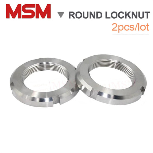 2PCS Stainless Steel Four Slots Round Locknut Small Antiloose Nut M10 12 14 16 18 20 22 24 27 30 33 36 GB810 Standard