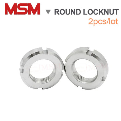 2PCS Stainless Steel Four Slots Round Locknut Small Antiloose Nut M10 12 14 16 18 20 22 24 27 30 33 36 GB810 Standard