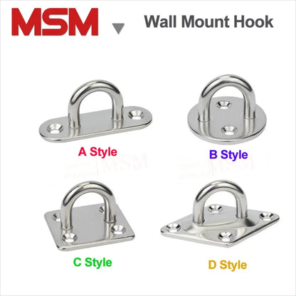 2PCS Stainless Steel Wall Mount Hook With Screws Eye Plate U Shape Heavy Duty Ceiling Mount Ring Hook Loop Diameter 5 6 8 10