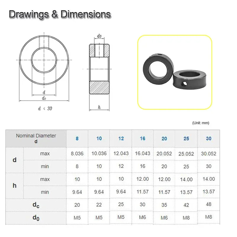 2Pcs Carbon Steel Shaft Collars Bore 8-30mm Screw Tighten Shaft lock Ring DIY Axle End Fixed Ring GB884 Positioning Metal Bush