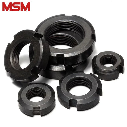 2pcs 4.8 Grade Slotted Round Nuts A3 Steel M10 M12 M14 M16 M18 M20 M22 M24 M25 Fine Thread GB812 Four Slots Anti-loose Locknut