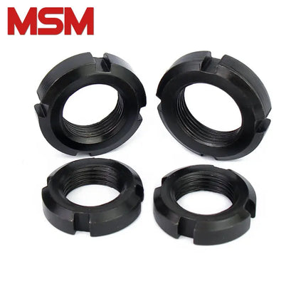 2pcs 4.8 Grade Slotted Round Nuts A3 Steel M10 M12 M14 M16 M18 M20 M22 M24 M25 Fine Thread GB812 Four Slots Anti-loose Locknut