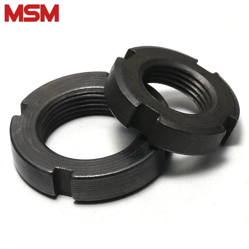 2pcs 4.8 Grade Slotted Round Nuts A3 Steel M10 M12 M14 M16 M18 M20 M22 M24 M25 Fine Thread GB812 Four Slots Anti-loose Locknut