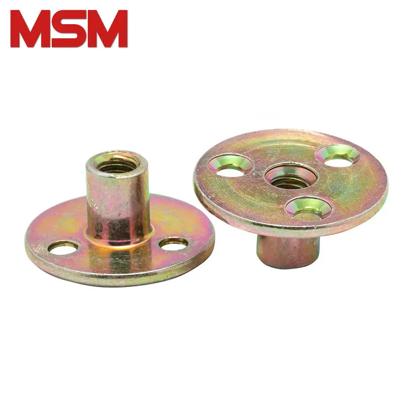 2pcs M6 M8 M10 Three-hole Locking Flange Nut Iron Plate Nuts Furniture Plywood Sofa Foot Lock Galvanized T-nut Female Thread