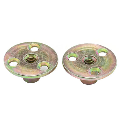 2pcs M6 M8 M10 Three-hole Locking Flange Nut Iron Plate Nuts Furniture Plywood Sofa Foot Lock Galvanized T-nut Female Thread