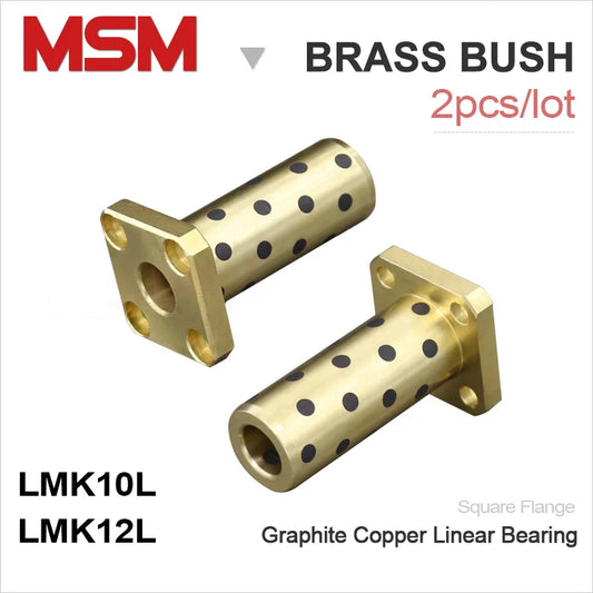 2pcs MSM LMK10L LMK12L Square Flange Oil-free Linear Graphite Copper Bearing JDB Solid Lubricant Brass Bushing 3D Printer Parts