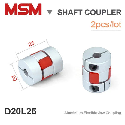 2pcs MSM Shaft Couplers D20L25 Flexible Rubber Jaw Motor Connector 5mm 6mm 8mm 10mm Aluminium Plum 3d Printer Couplings CNC Kits