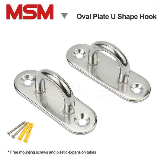 2pcs Oval Plate U Shape Hook Stainless Steel Wall Mount Eye Plate Heavy Duty Ceiling Fan Sandbag Hammock Hanger Rope Tension