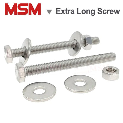 4 Sets Stainless Steel Hex Head M6 M8 Extra Long Screw/Bolt With Two Plain Washers And One Nut Fully Threaded Length [40~200mm]