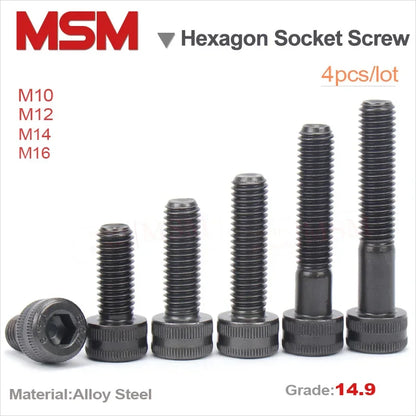 4Pcs High Strength Grade 14.9 Alloy Steel Hexagon Socket Head Cap Screw DIN912 M10/12/14/16 Allen Head Screw CNC Machine Bolt