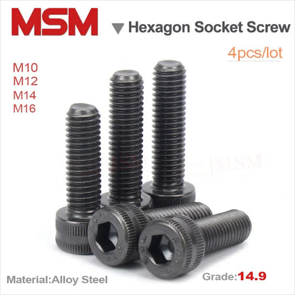 4Pcs High Strength Grade 14.9 Alloy Steel Hexagon Socket Head Cap Screw DIN912 M10/12/14/16 Allen Head Screw CNC Machine Bolt