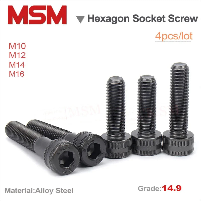 4Pcs High Strength Grade 14.9 Alloy Steel Hexagon Socket Head Cap Screw DIN912 M10/12/14/16 Allen Head Screw CNC Machine Bolt