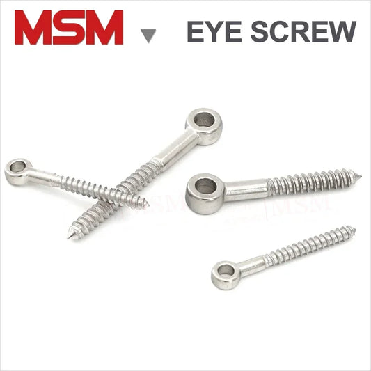 4Pcs Stainless Steel Eye Screws M4 M5 M6 M8 M10 Self Tapping Wood Screw With Eyelet Ring Metal Hook Wire Rope Accessories