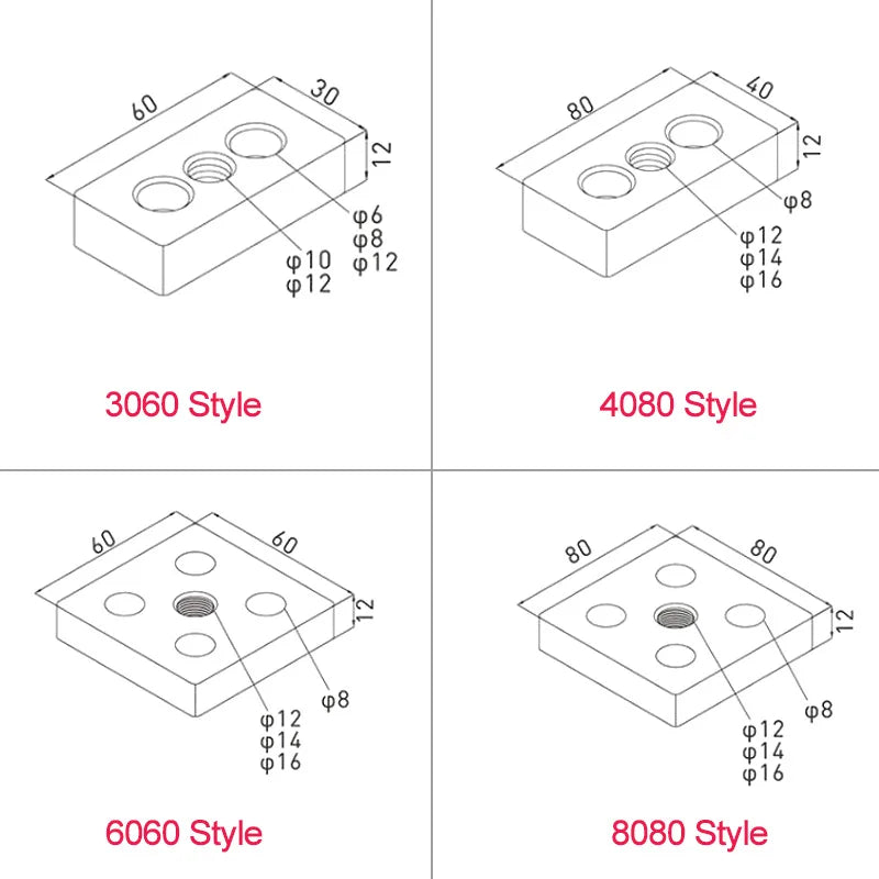 4pcs Aluminum Profile End Connection Plate 3060 4080 6060 8080 Adjusting Caster Cup Foot Support Plate A Hollow/B Solid Styles