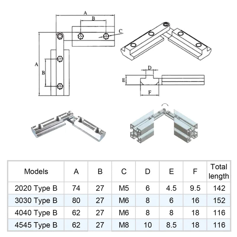 4pcs Aluminum Profile Simple Any Angle Connector Jointed Straight Line Connector Angle Free Adjusted EU Angled Groove Connector