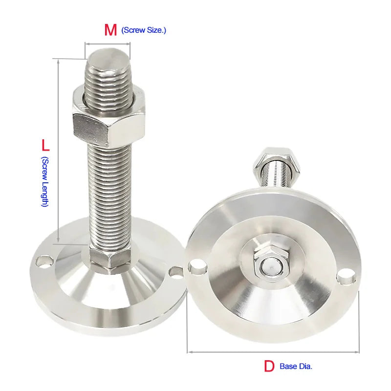 4pcs Heavy Duty Foot Cup 304 Stainless Steel Adjustable Leg Balance Support Swivel Base Screw Foot Pad for Machines Funitures