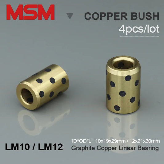 4pcs MSM LM10 LM12 Graphite Copper Linear Bearing 10x19x29mm 12x21x30mm Oil Free JDB Brass Bush Self-lubricating Sliding Sleeve