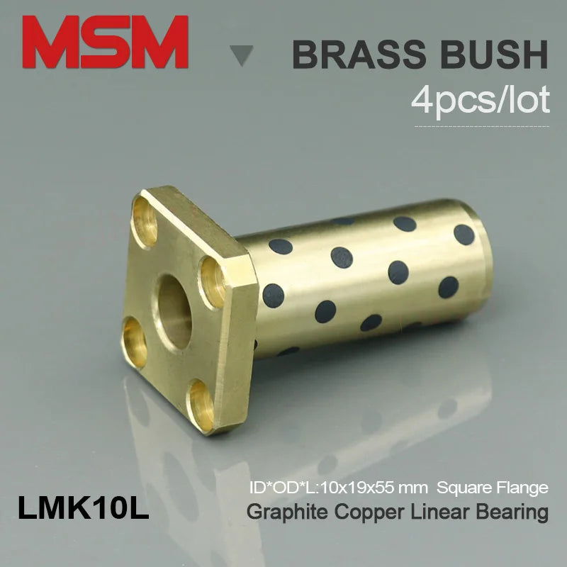 4pcs MSM LMK10L 40*6/10*19*55mm Square Flange Linear Bearing Graphite Copper LMK10LUU Self-lubricating Brass Bush JDB Sleeve