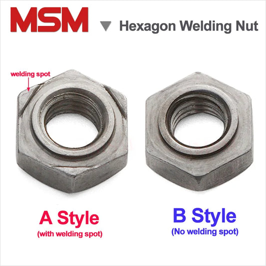 50-100Pcs Carbon Steel Hexagon Welding Nut A/B Style With/Without Welding Spot M3/4/5/6/8/10/12/14/16 Metric Thread